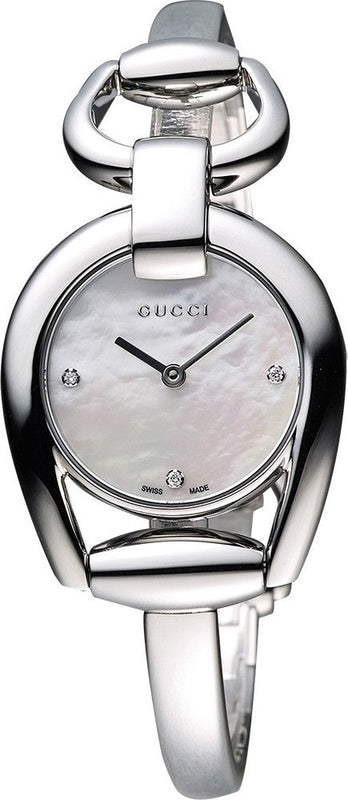  Shop Authentic Gucci Horsebit Collection Diamonds Mother of Pearl Dial Silver Steel Strap Watch For Women - YA139506 - Luxxuri