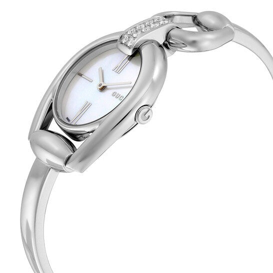  Shop Authentic Gucci Horsebit Collection Diamonds Mother of Pearl White Dial Silver Steel Strap Watch For Women - YA139504 - Luxxuri