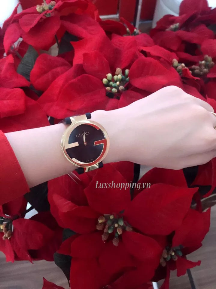  Shop Authentic Gucci Interlocking G Grammy Special Edition Black Dial Black Leather Strap Watch for Women - YA133312 - Luxxuri