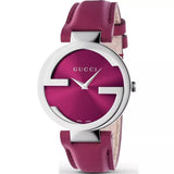  Shop Authentic Gucci Interlocking G Quartz Pink Dial Pink Leather Strap Watch For Women - YA133321 - Luxxuri