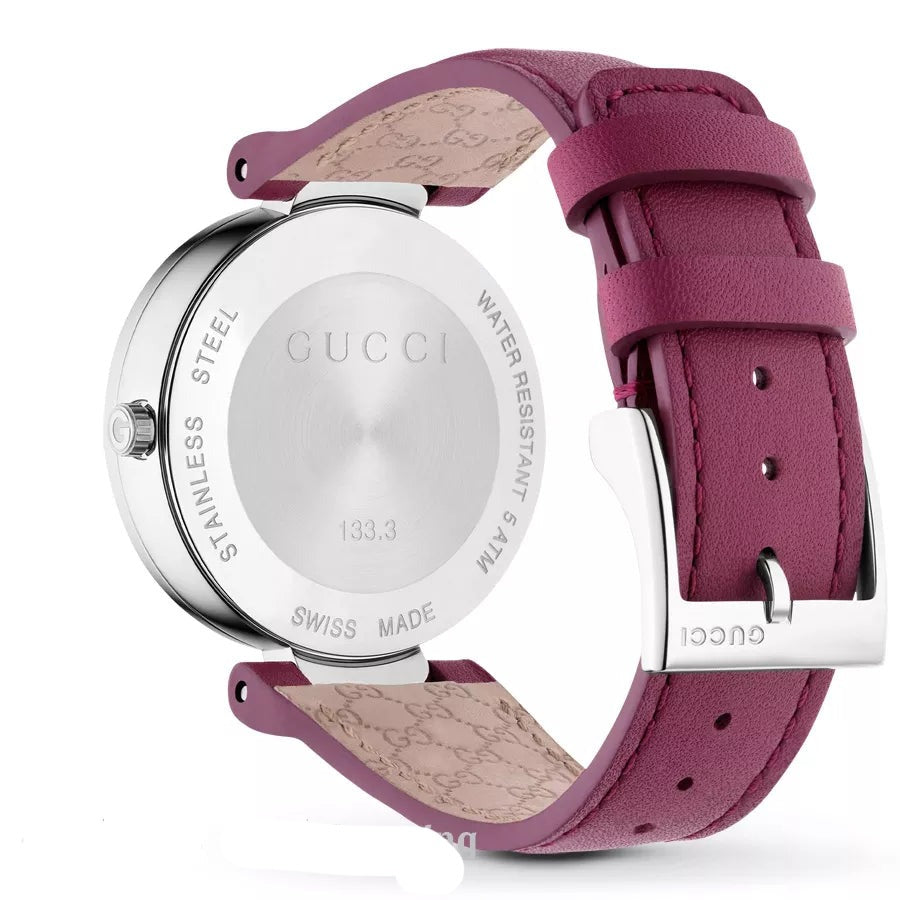  Shop Authentic Gucci Interlocking G Quartz Pink Dial Pink Leather Strap Watch For Women - YA133321 - Luxxuri