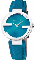  Shop Authentic Gucci Interlocking Quartz Blue Dial Blue Leather Strap Watch For Women - YA133315 - Luxxuri