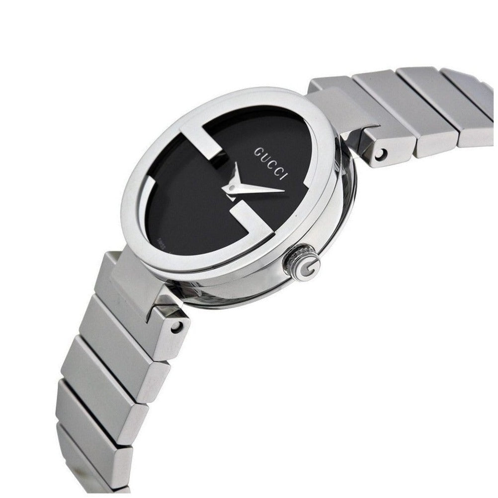  Shop Authentic Gucci Interlocking G Quartz Black Dial Black Steel Strap Watch For Women - YA133502 - Luxxuri