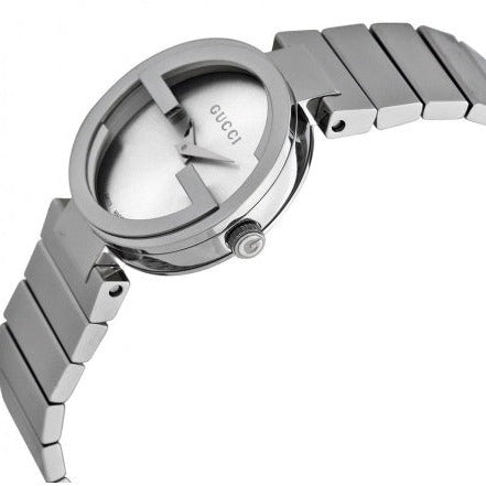  Shop Authentic Gucci G Interlocking Silver Dial Silver Steel Strap Watch For Women - YA133503 - Luxxuri