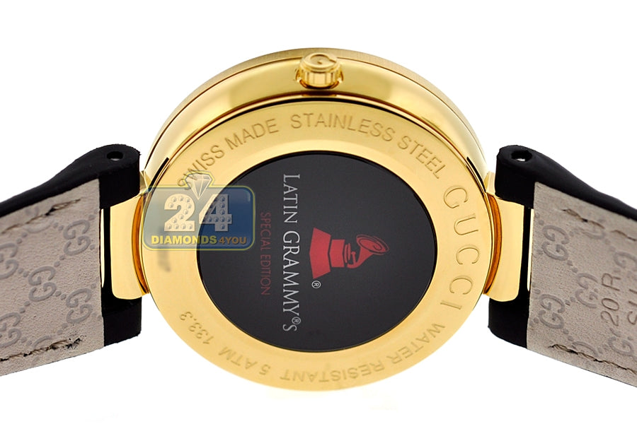  Shop Authentic Gucci Interlocking G Grammy Special Edition Black Dial Black Leather Strap Watch for Women - YA133312 - Luxxuri