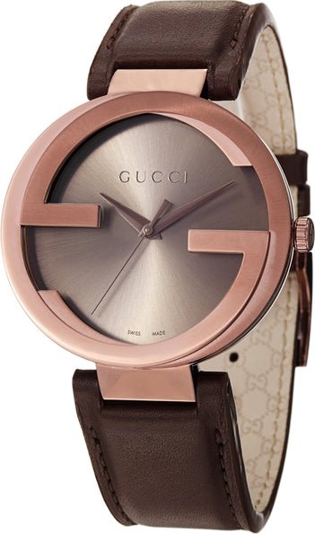  Shop Authentic Gucci Interlocking Iconic Brown Dial Brown Leather Strap Watch For Women - YA133207 - Luxxuri