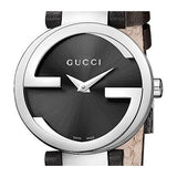  Shop Authentic Gucci G Interlocking Black Dial Black Leather Strap Watch For Women - YA133501 - Luxxuri