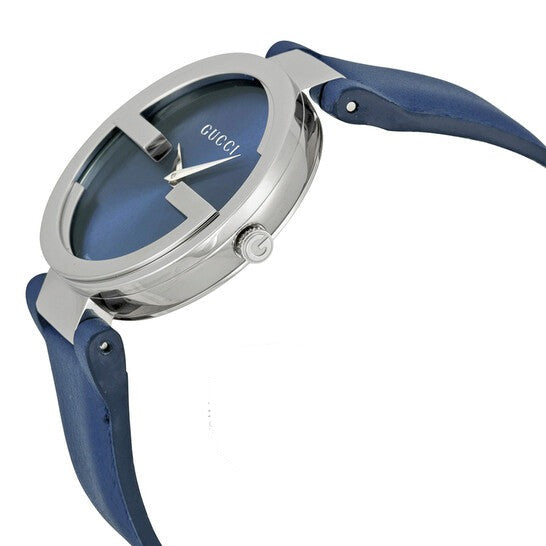  Shop Authentic Gucci Interlocking G Blue Dial Blue Leather Strap Watch For Women - YA133322 - Luxxuri