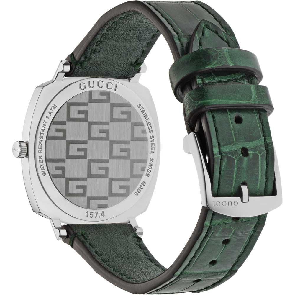  Shop Authentic Gucci Grip Quartz Silver Dial Green Leather Strap Watch For Women - YA157404 - Luxxuri