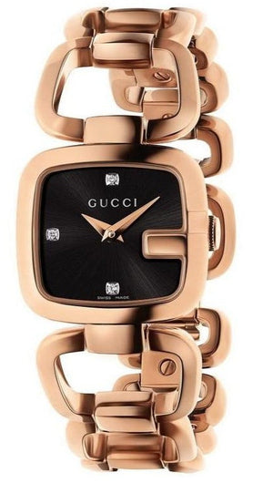 Shop Authentic Gucci G Ladies Diamonds Black Dial Rose Gold Steel Strap Watch For Women - YA125512 - Luxxuri