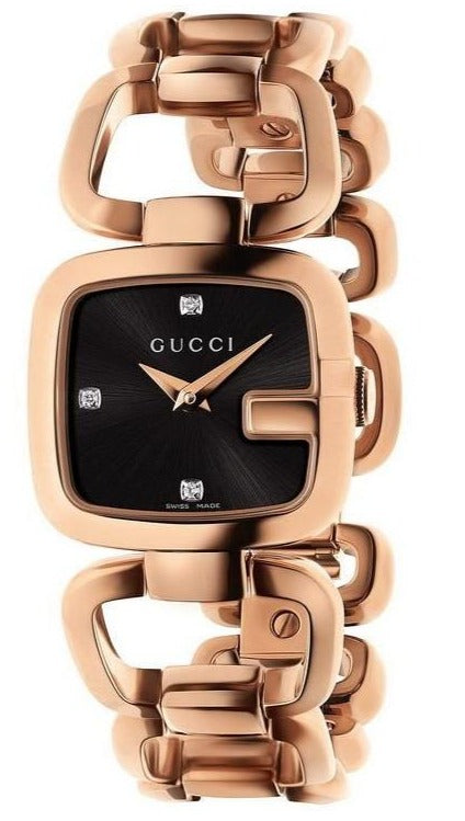  Shop Authentic Gucci G Ladies Diamonds Black Dial Rose Gold Steel Strap Watch For Women - YA125512 - Luxxuri