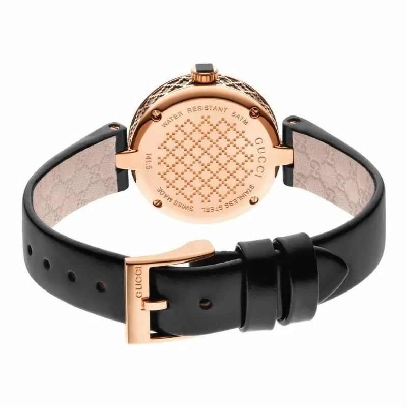  Shop Authentic Gucci Diamantissima Quartz Black Dial Black Leather Strap Watch for Women - YA141401 - Luxxuri