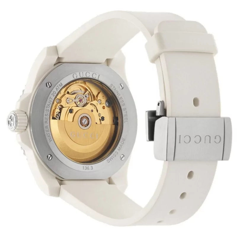  Shop Authentic Gucci Dive Automatic Transparent Dial White Rubber Strap Watch For Men - YA136343 - Luxxuri