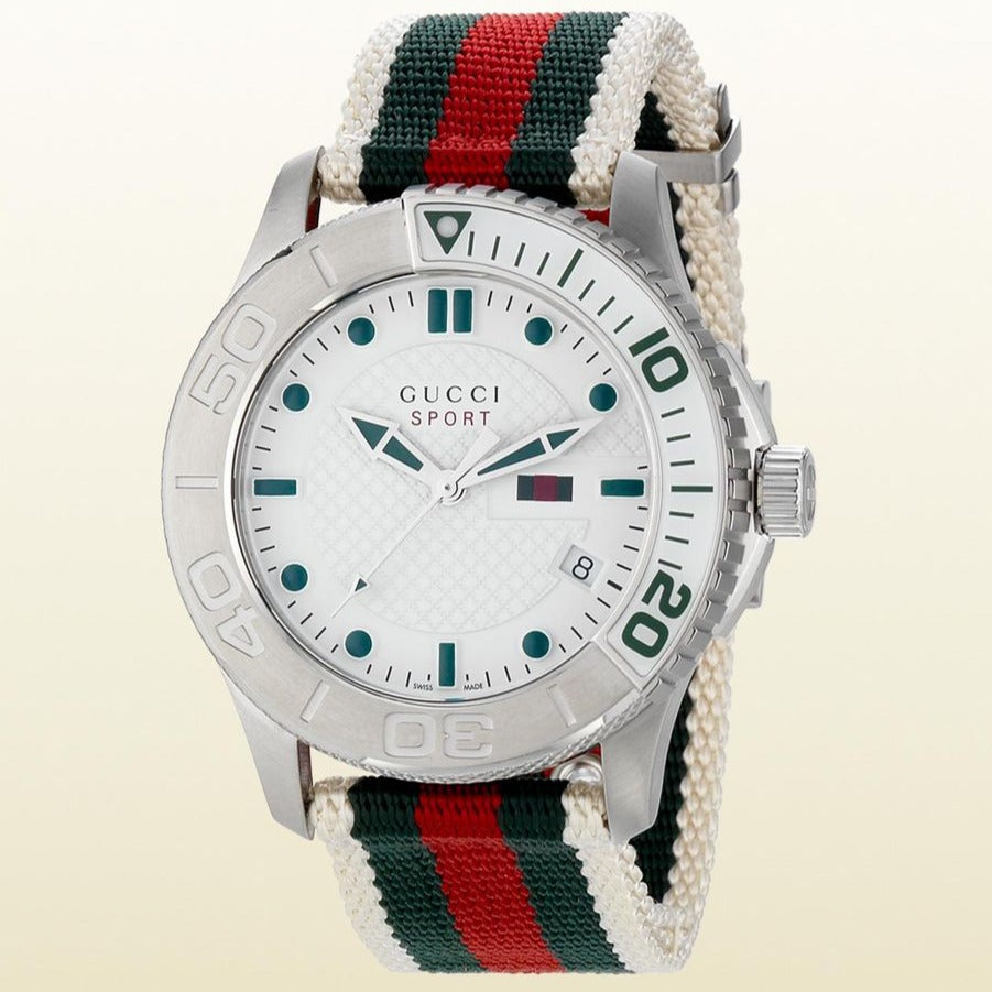  Shop Authentic Gucci G Timeless White Dial Two Tone Nylon Strap Watch For Men - YA126231 - Luxxuri