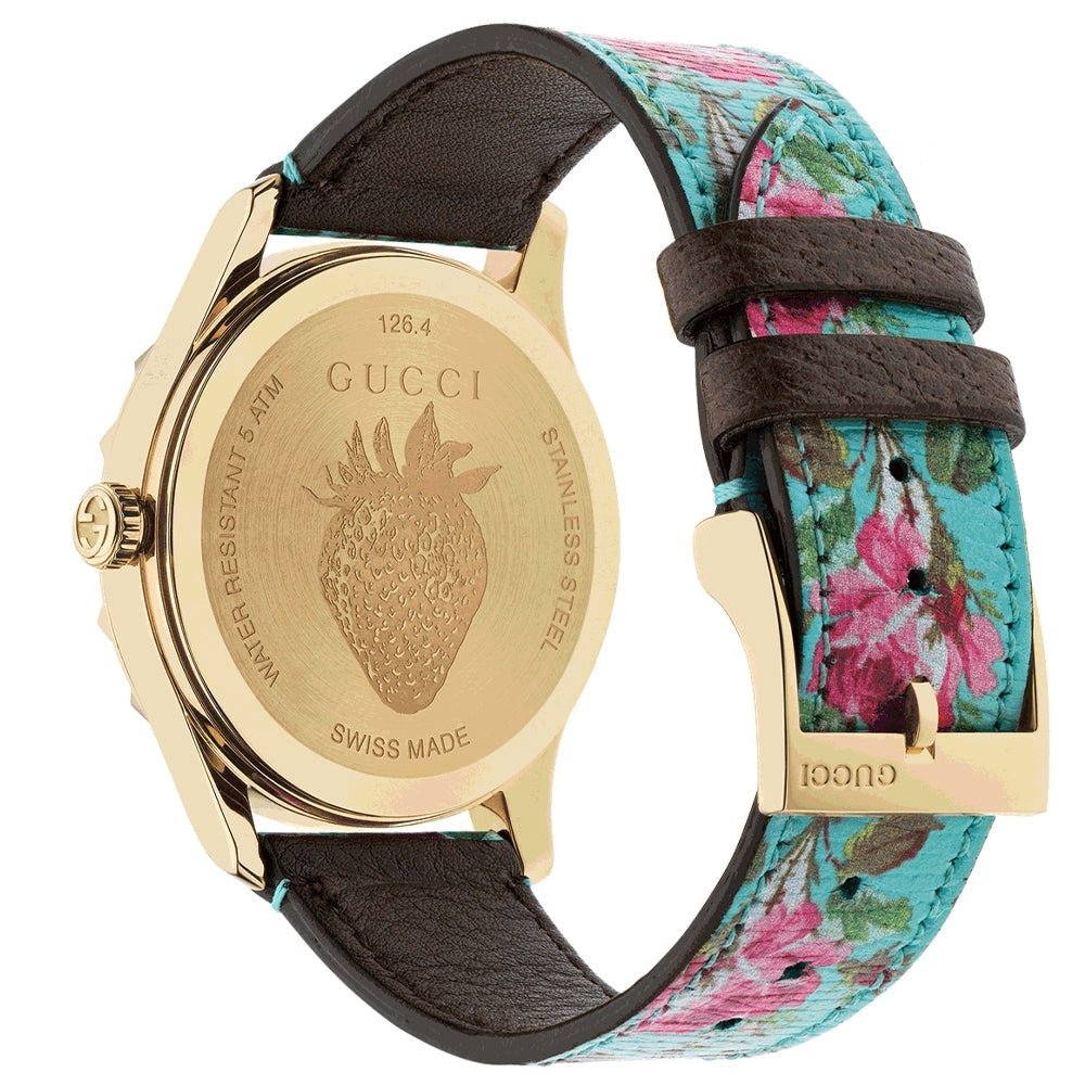  Shop Authentic Gucci G Timeless Floral Turquoise Dial Turquoise Leather Strap Watch For Women - YA1264085 - Luxxuri
