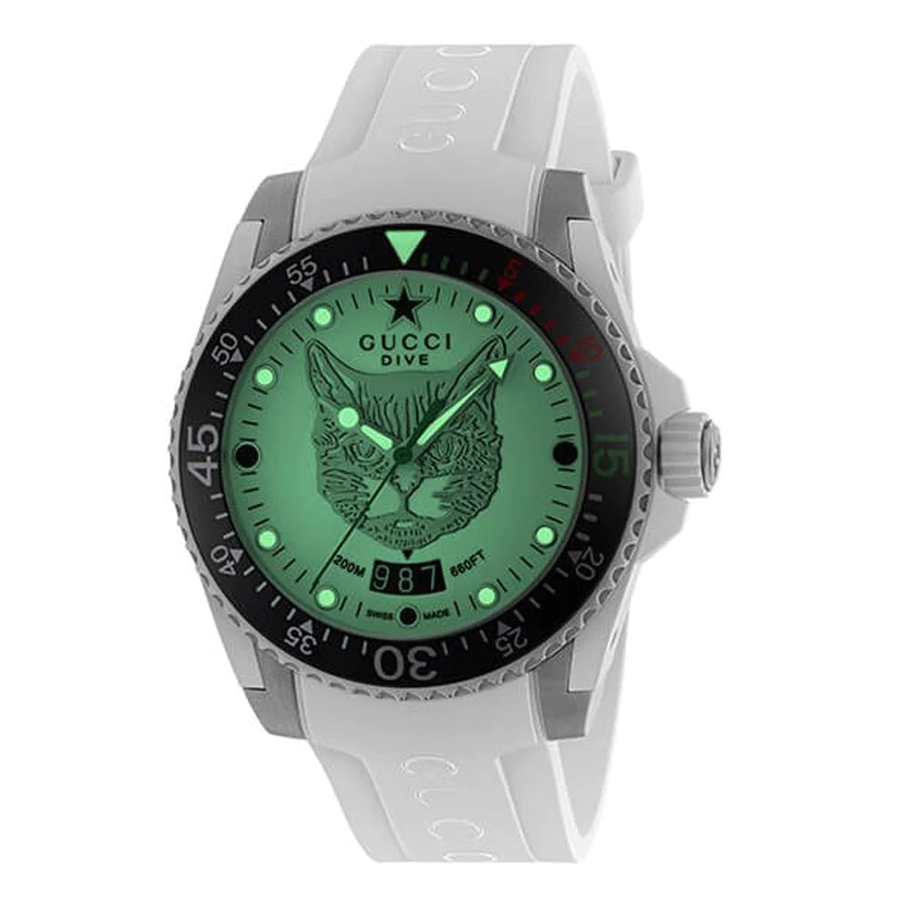  Shop Authentic Gucci Dive Tiger White Dial White Rubber Strap Watch For Men - YA136329 - Luxxuri