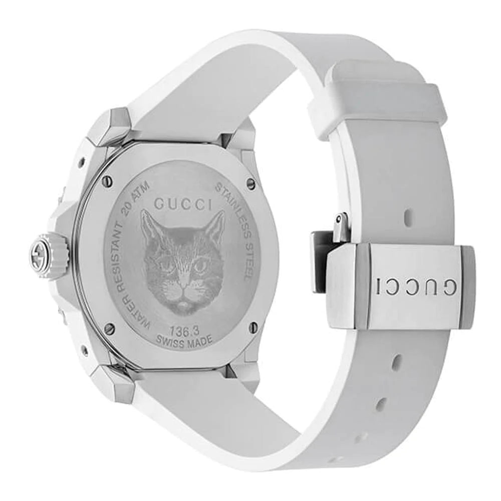  Shop Authentic Gucci Dive Tiger White Dial White Rubber Strap Watch For Men - YA136329 - Luxxuri