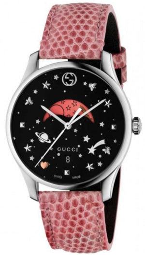  Shop Authentic Gucci G-Timeless Moonphase Black Dial Pink Leather Strap Watch For Women - YA1264046 - Luxxuri