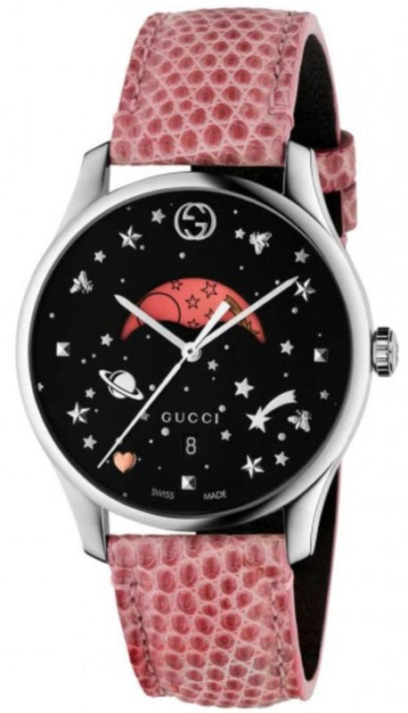  Shop Authentic Gucci G-Timeless Moonphase Black Dial Pink Leather Strap Watch For Women - YA1264046 - Luxxuri