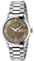 Gucci G Timeless Brown Dial Silver Steel Strap Watch For Men - YA126445