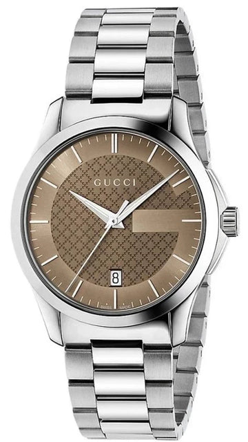 Gucci G Timeless Brown Dial Silver Steel Strap Watch For Men - YA126445