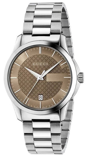  Shop Authentic Gucci G Timeless Brown Dial Silver Steel Strap Watch For Men - YA126445 - Luxxuri