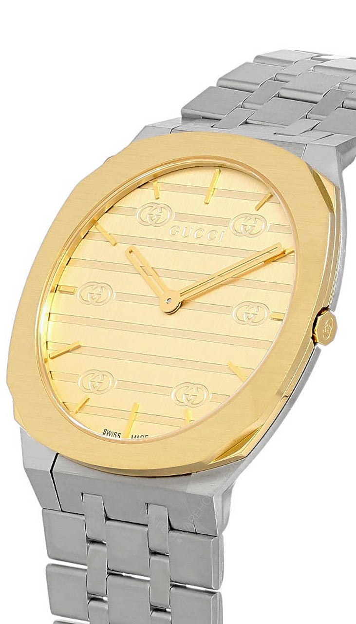  Shop Authentic Gucci 25H Quartz Gold Dial Silver Steel Strap Watch for Women - YA163403 - Luxxuri