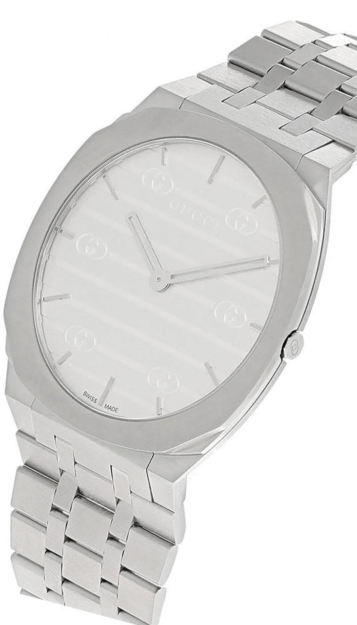  Shop Authentic Gucci 25H Quartz Silver Dial Silver Steel Strap Unisex Watch - YA163407 - Luxxuri