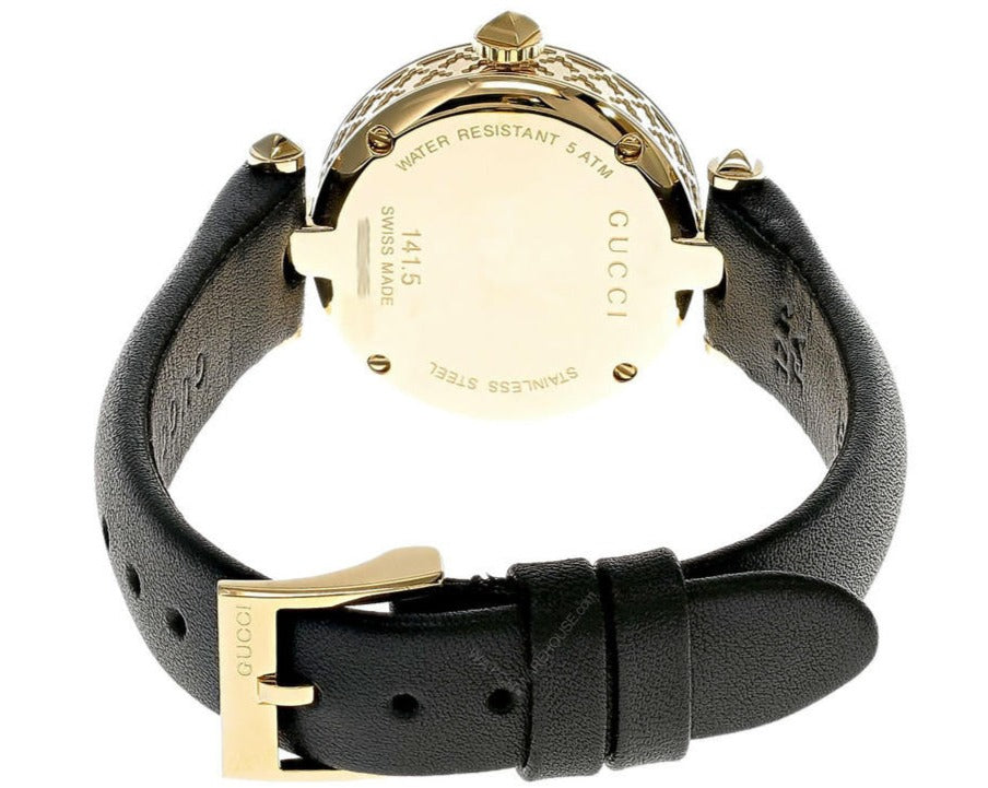  Shop Authentic Gucci Diamantissima Mother of Pearl Dial Black Leather Strap Watch For Women - YA141505 - Luxxuri