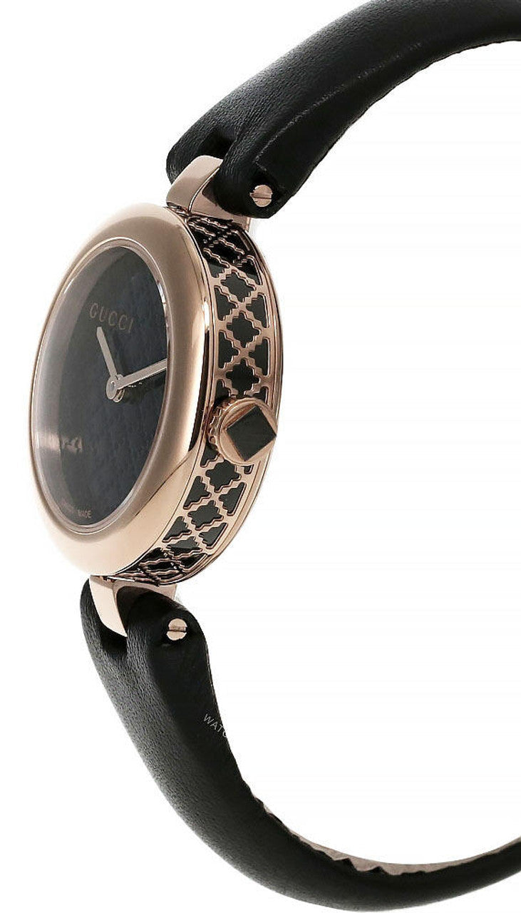  Shop Authentic Gucci Diamantissima Quartz Black Dial Black Leather Strap Watch for Women - YA141501 - Luxxuri