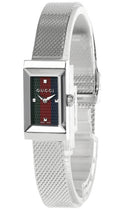  Shop Authentic Gucci G Frame Quartz Diamonds Green & Red Mother of Pearl Dial Silver Mesh Bracelet Watch For Women - YA147510 - Luxxuri