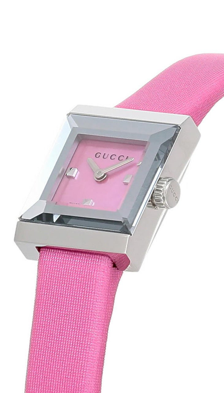  Shop Authentic Gucci G-Frame Square Fuchsia Mother of Pearl Dial Fuchsia Leather Strap Watch For Women - YA128533 - Luxxuri