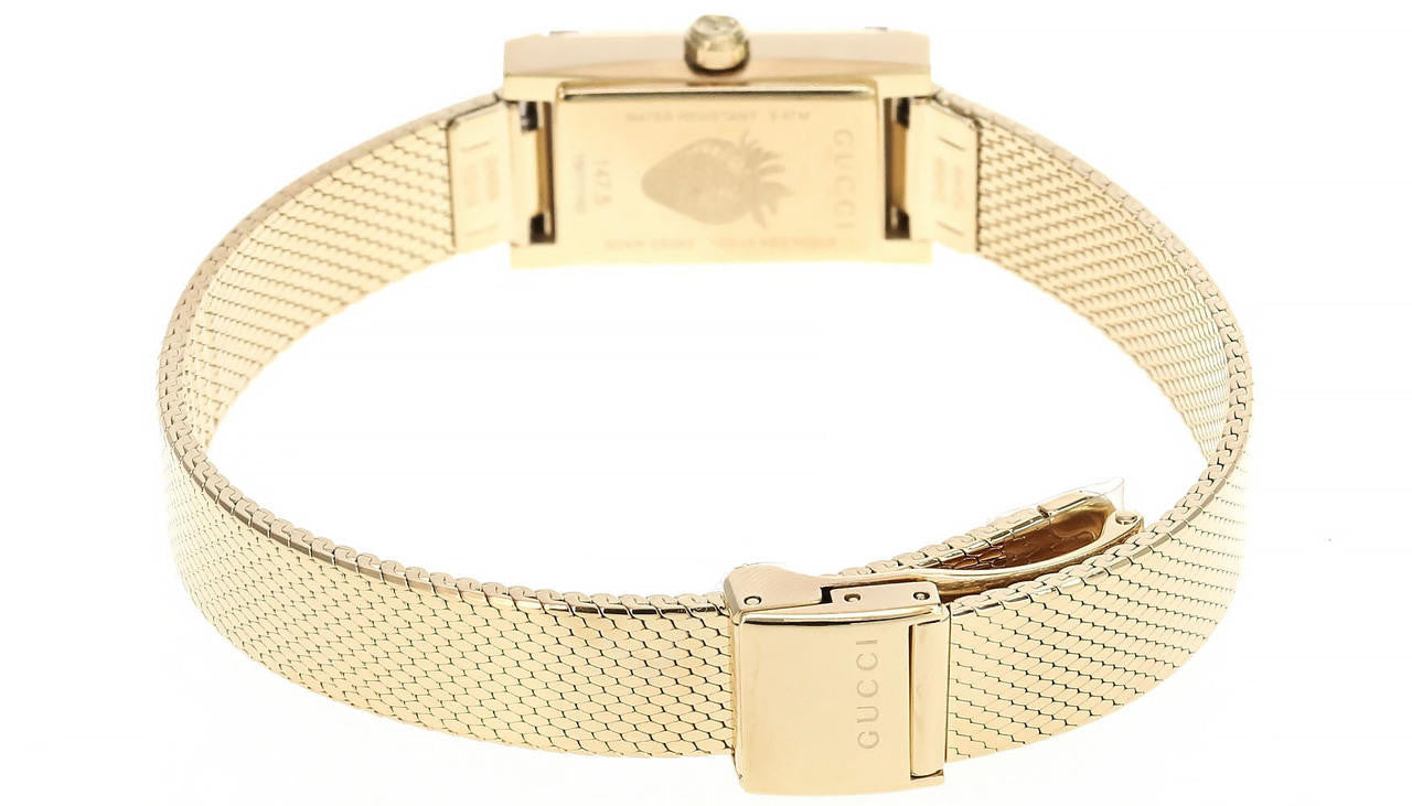  Shop Authentic Gucci G Frame Quartz Diamonds White Red Blue Dial Gold Mesh Bracelet Watch For Women - YA147511 - Luxxuri