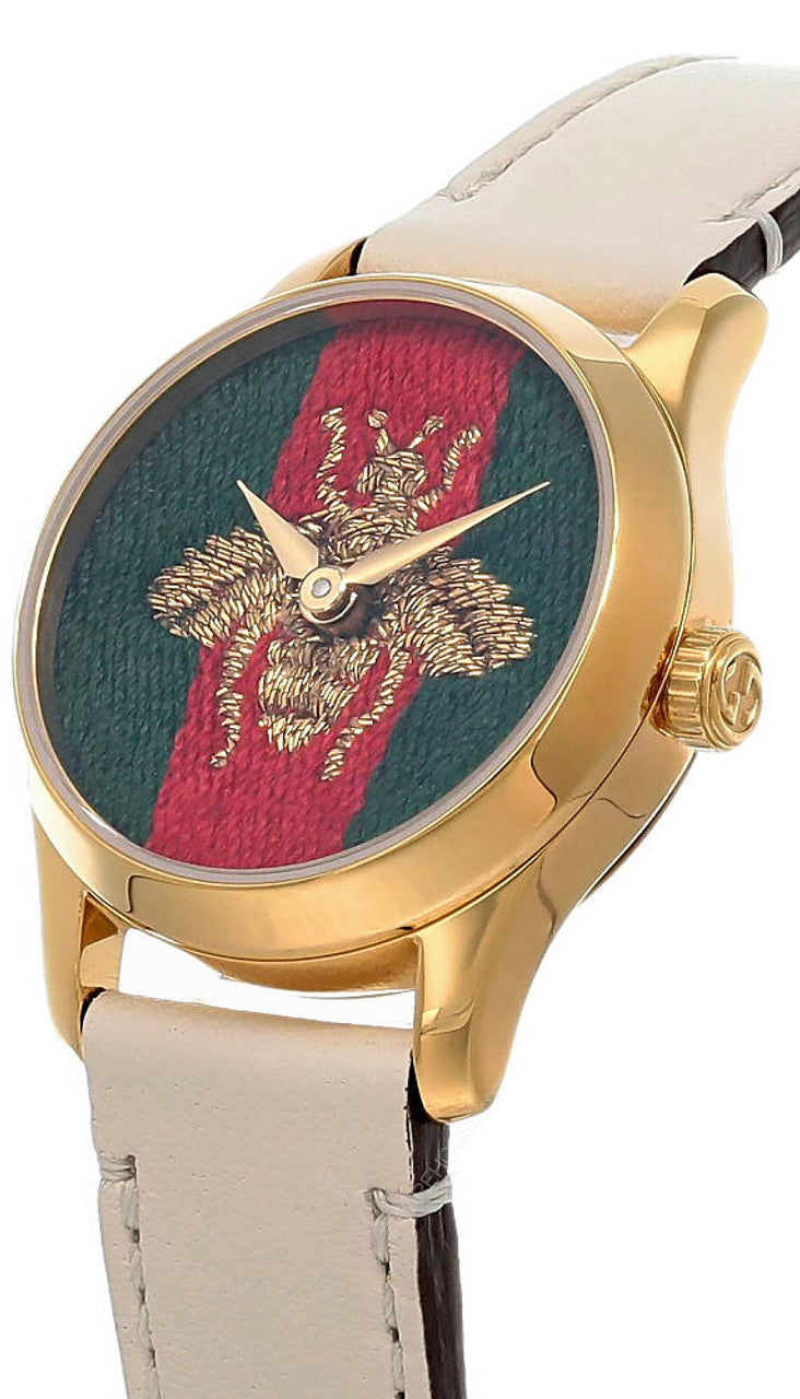  Shop Authentic Gucci G Timeless Quartz Red & Green Dial Beige Leather Strap Watch For Women - YA1265009 - Luxxuri
