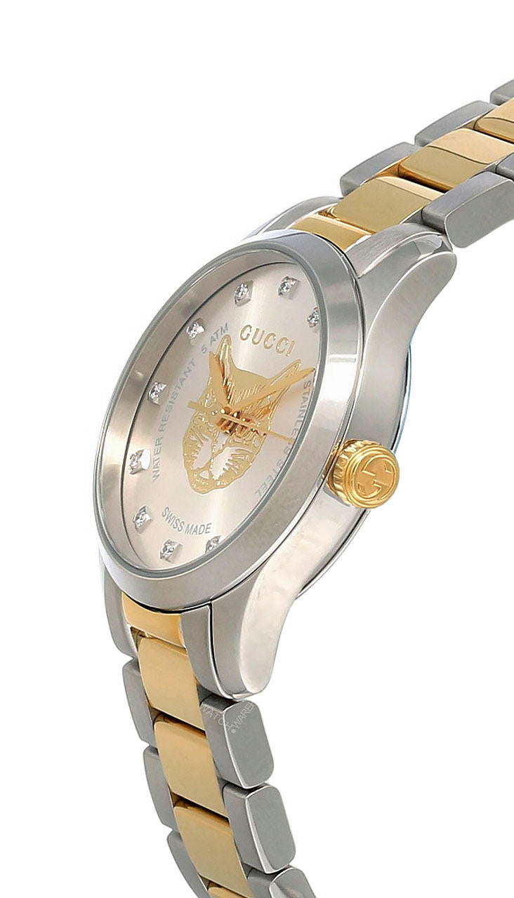  Shop Authentic Gucci G Timeless Quartz Diamonds Silver Dial Two Tone Steel Strap Watch For Women - YA1265016 - Luxxuri