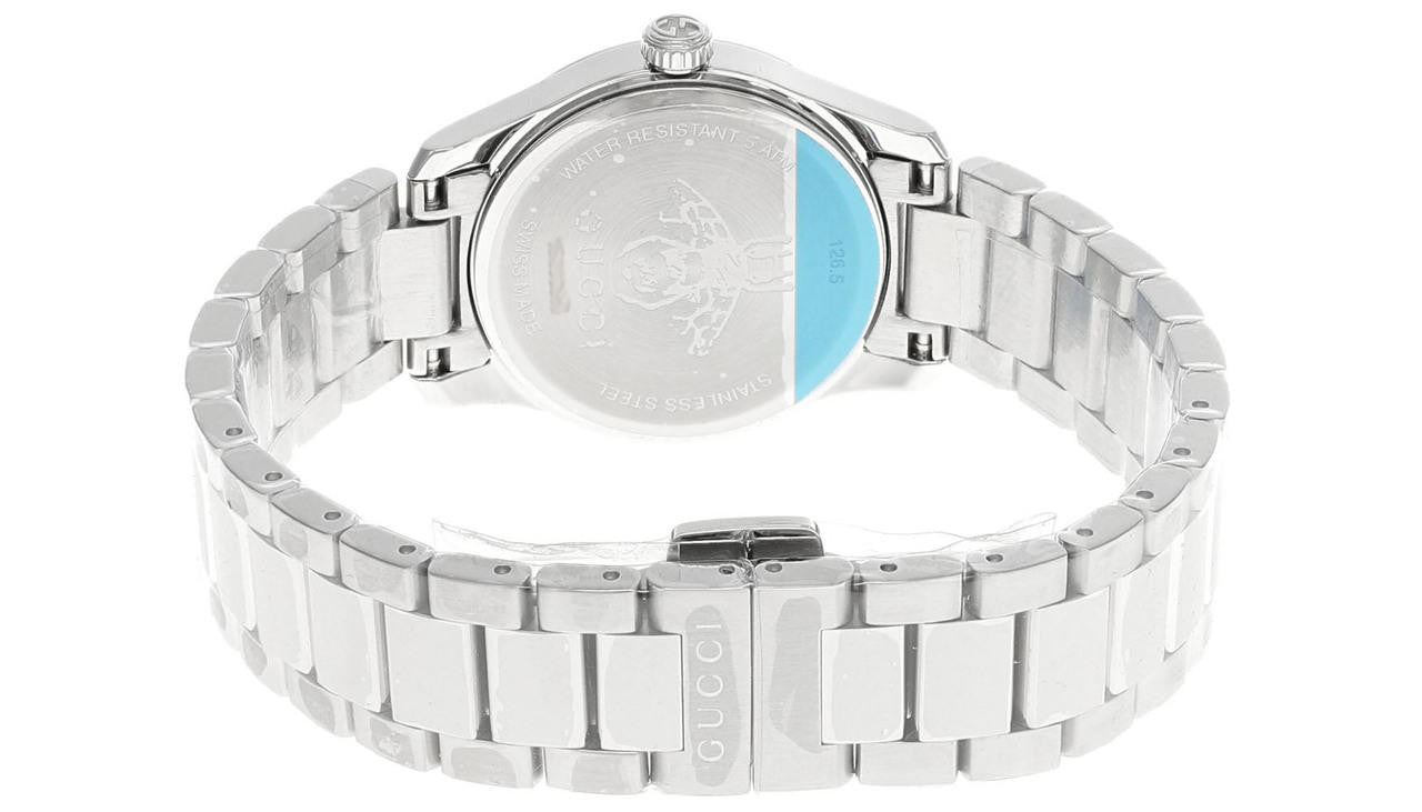  Shop Authentic Gucci G Timeless Quartz Mother of Pearl Pink Dial Silver Steel Strap Watch For Women - YA1265013 - Luxxuri