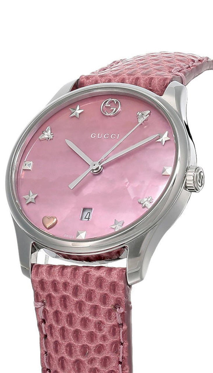 Shop Authentic Gucci G-Timeless Pink Mother of Pearl Dial Pink Leather Strap Watch For Women - YA126586 - Luxxuri