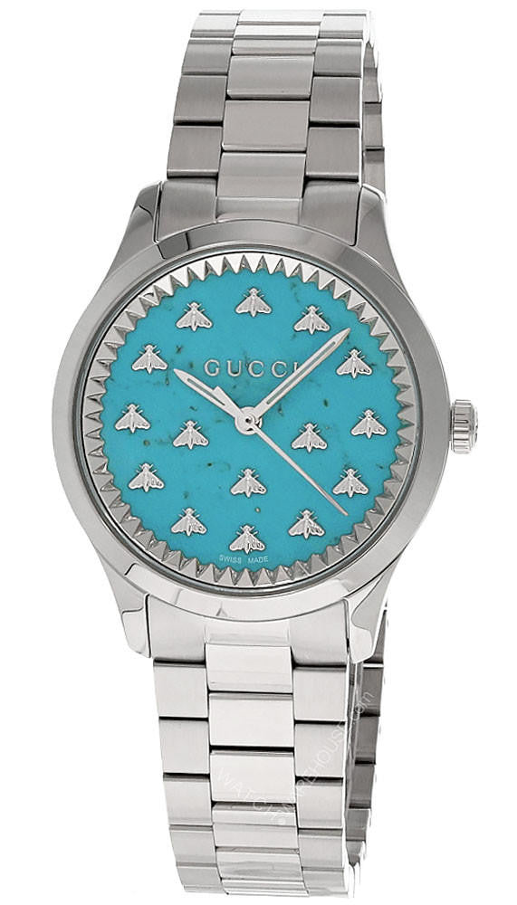  Shop Authentic Gucci G Timeless Quartz Turquoise Dial Silver Steel Strap Unisex Watch - YA1265044 - Luxxuri