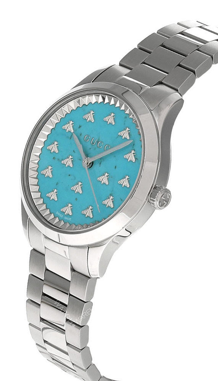  Shop Authentic Gucci G Timeless Quartz Turquoise Dial Silver Steel Strap Unisex Watch - YA1265044 - Luxxuri