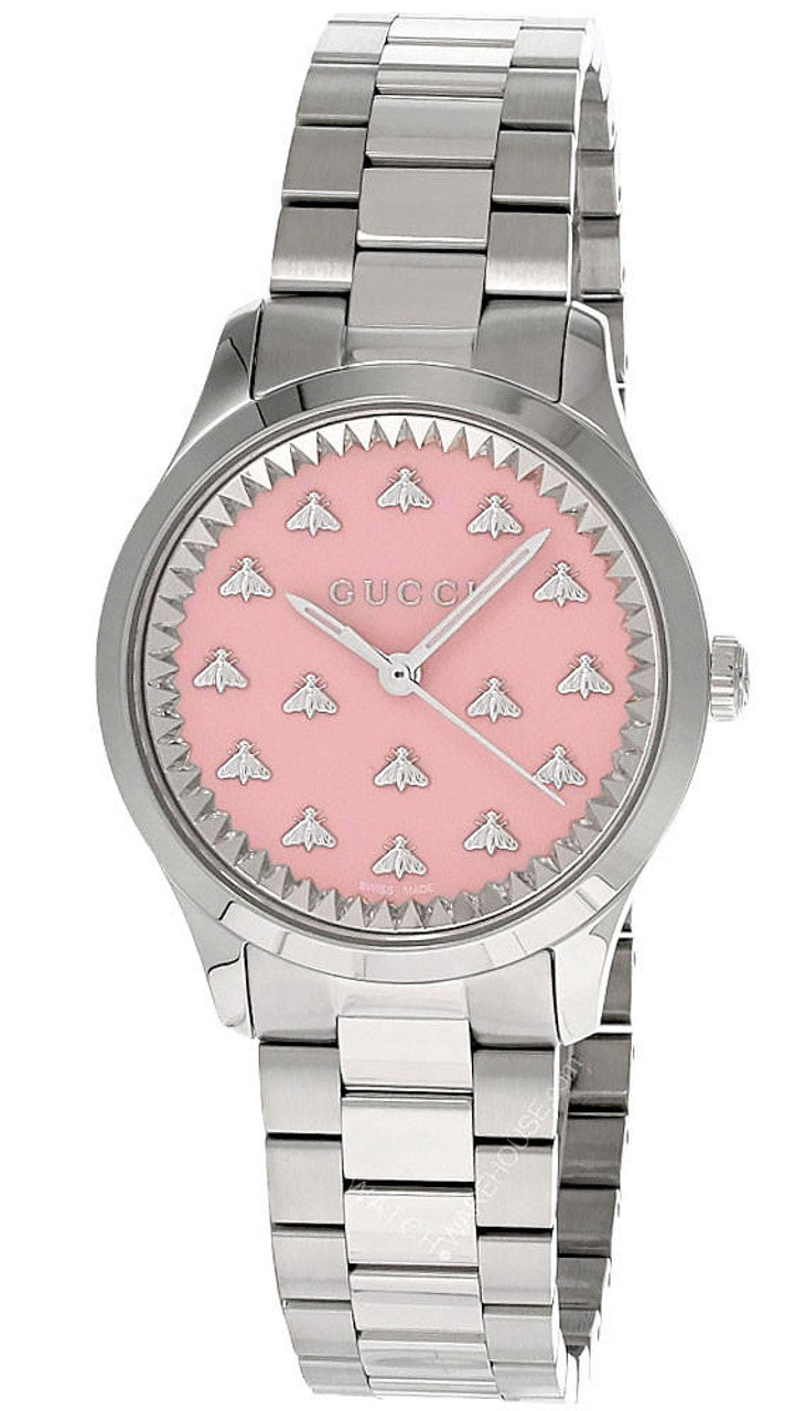  Shop Authentic Gucci G Timeless Quartz Pink Dial Silver Steel Strap Watch for Women - YA1265033 - Luxxuri