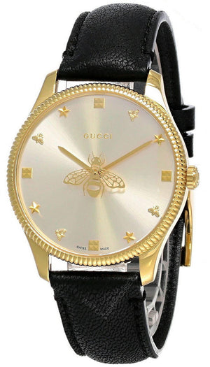  Shop Authentic Gucci G Timeless Quartz Silver Dial Black Leather Strap Watch For Women - YA1264181 - Luxxuri