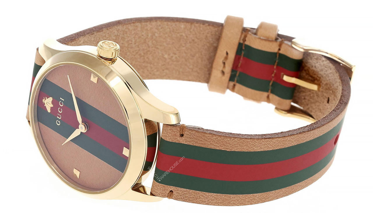  Shop Authentic Gucci G Timeless Quartz Brown Dial Brown Leather Strap Unisex Watch - YA1264077 - Luxxuri