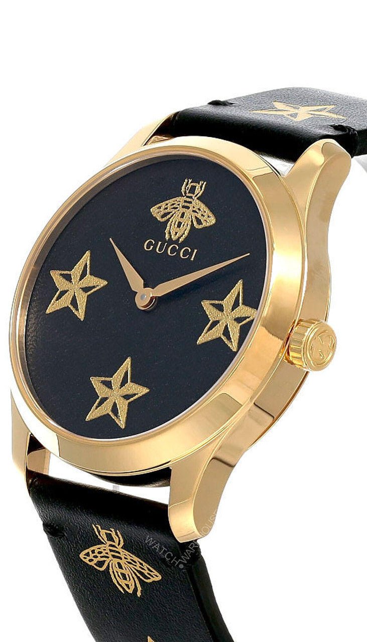  Shop Authentic Gucci G Timeless Bee Motif Black Dial Black Leather Strap Watch For Women - YA1264055 - Luxxuri