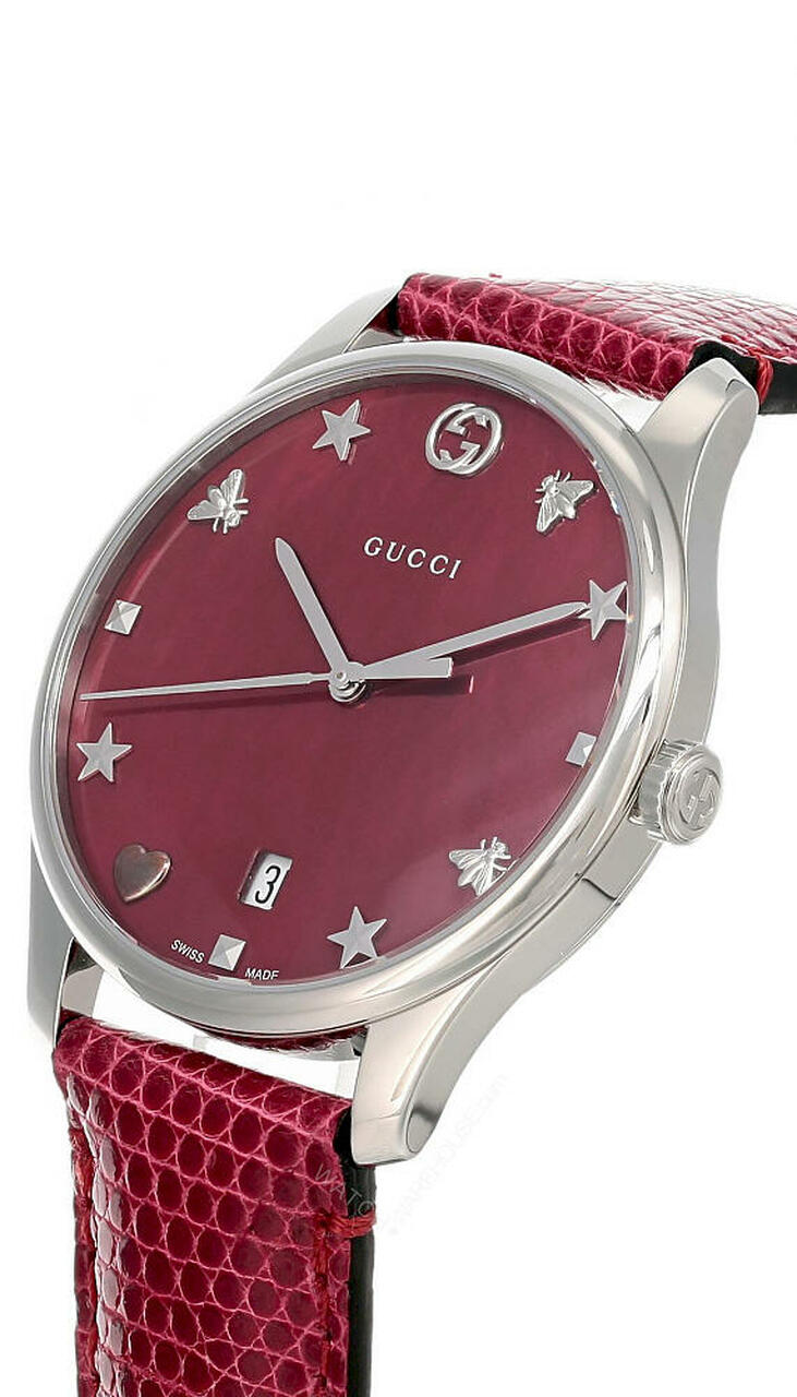  Shop Authentic Gucci G-Timeless Cherry Red Mother of Pearl Dial 27mm Watch For Women - YA126584 - Luxxuri