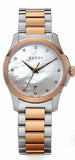  Shop Authentic Gucci G Timeless Diamonds Mother of Pearl Dial Two Tone Steel Strap Watch For Women - YA126544 - Luxxuri