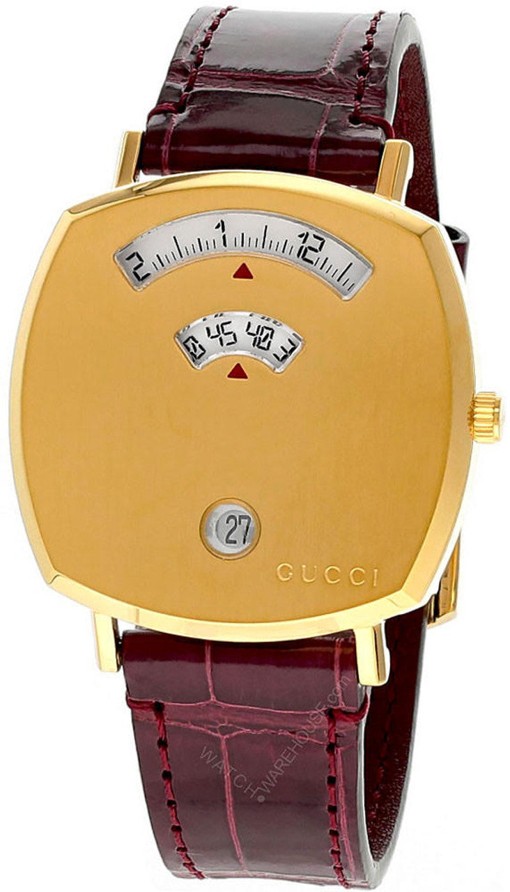  Shop Authentic Gucci Grip Quartz Gold Dial Maroon Leather Strap Watch For Women - YA157402 - Luxxuri