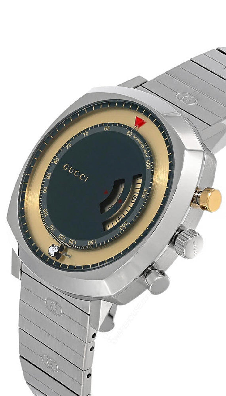  Shop Authentic Gucci Grip Chronograph Disney Black Dial Silver Steel Strap Watch For Men - YA157307 - Luxxuri