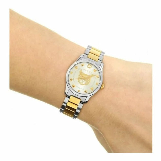  Shop Authentic Gucci G Timeless Quartz Silver Dial Two Tone Steel Strap Watch For Women - YA126596 - Luxxuri