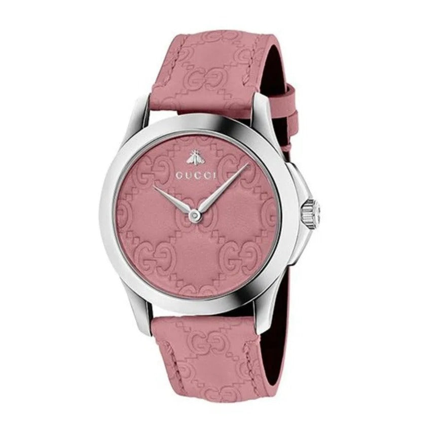  Shop Authentic Gucci G Timeless Quartz Candy Pink Dial Pink Leather Strap Watch For Women - YA1264030 - Luxxuri
