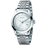  Shop Authentic Gucci G Timeless Diamonds Silver Dial Silver Steel Strap Watch For Men - YA126404 - Luxxuri